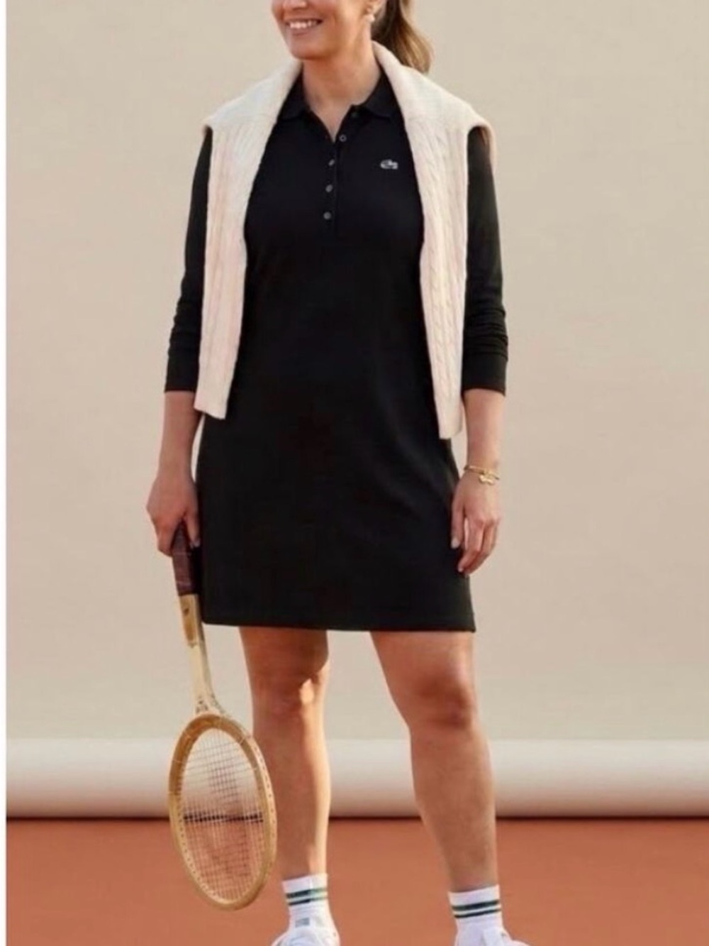 Lacoste Black Long-Sleeve Polo Mini Dress